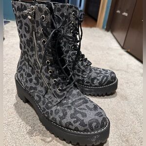 Mix No6 leopard combat boots